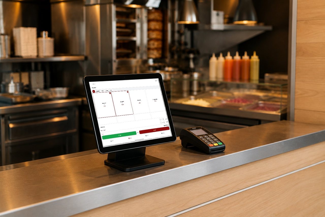 A tablet on a restaurant counter showing the JAJA order screen